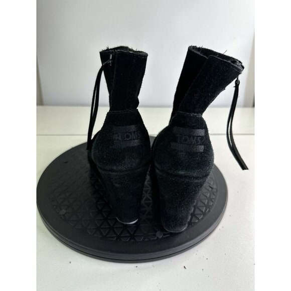 Toms Wedge Bootie Women's Sz 8.5W Black Suede Slip On Side Zip Round Toe - Picture 3 of 9